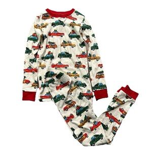 Hatley Kids Snug Fitting Pajama Set Christmas Trees Cars Size 8 Holiday Winter